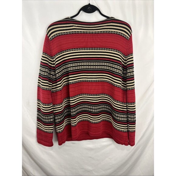 Lauren Ralph Lauren Cotton Striped Knit Red and Black Sweater Womens Size XL - Picture 4 of 8